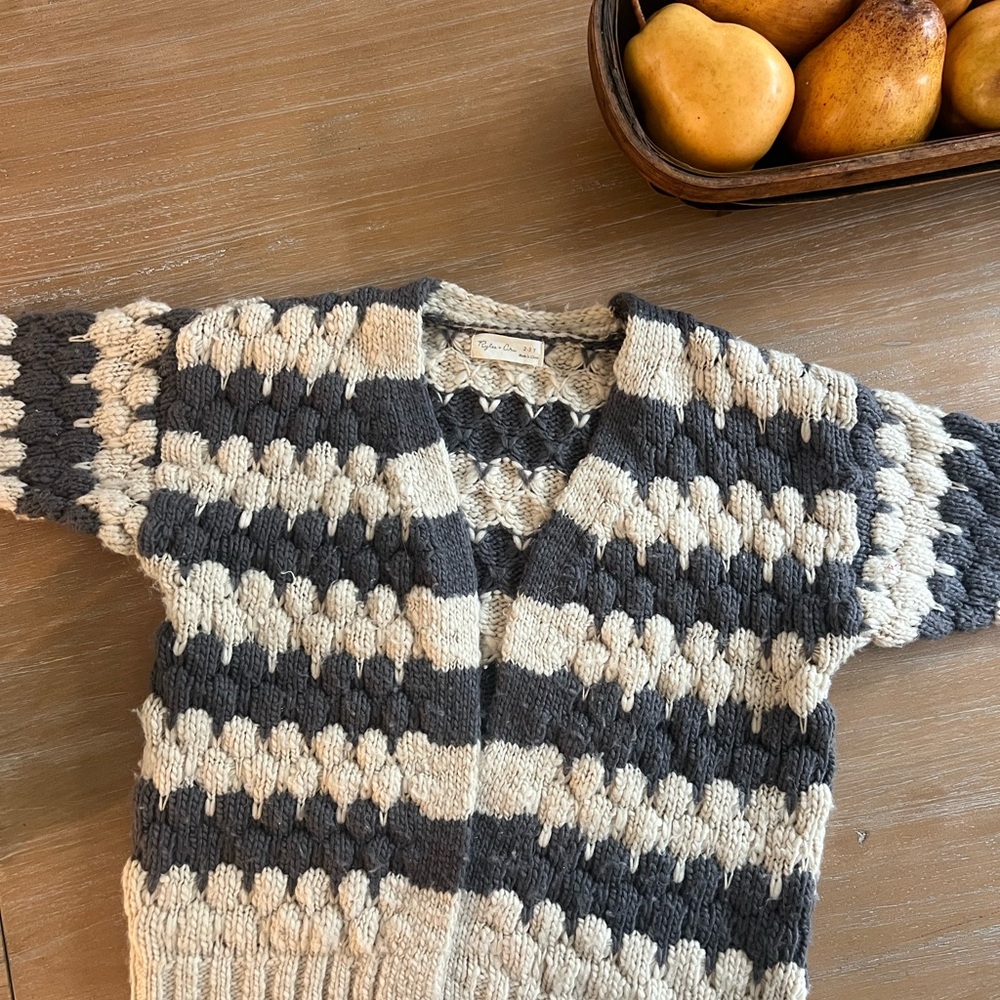 Rylee + Cru Chunky Knit Stripe Sweater Cardigan in Gray and Cream
